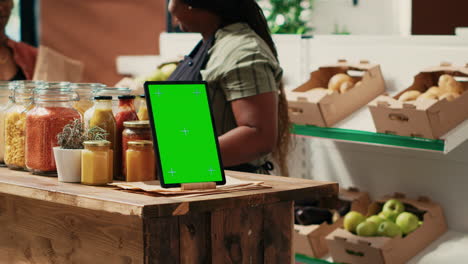 Dispositivo-Que-Muestra-La-Plantilla-De-Pantalla-Verde-En-El-Supermercado-Local.