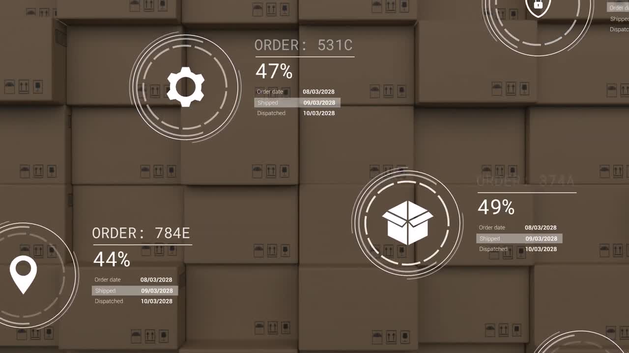 animación de iconos con procesamiento de datos sobre cajas