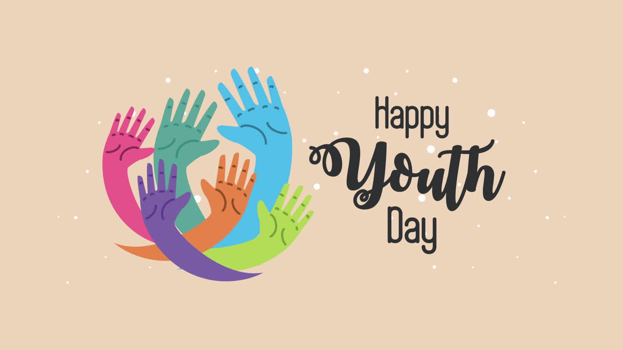 happy international youth day celebration with colors hands