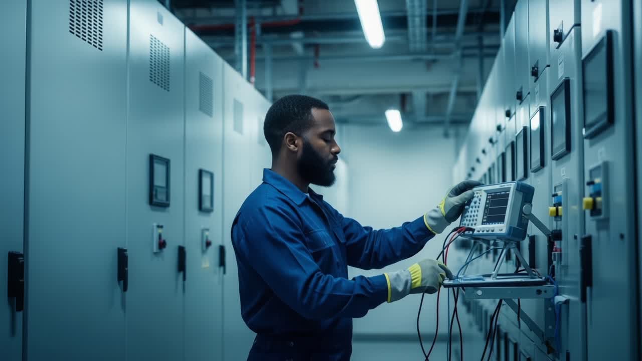Technician Calibrating Electrical Equipment in a Control Room: A Deep Dive into Electrical Maintenance and Testing Procedures for Optimal Performance