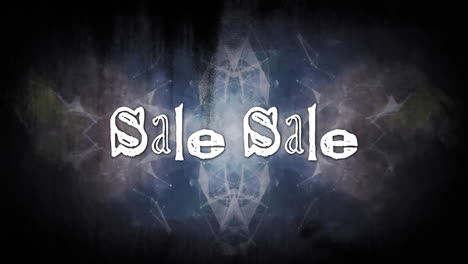 animation of mega sale in white text with colourful distortion over grey kaleidoscopic shape