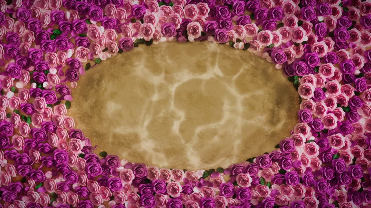 marco de rosas en el agua sobre un fondo dorado