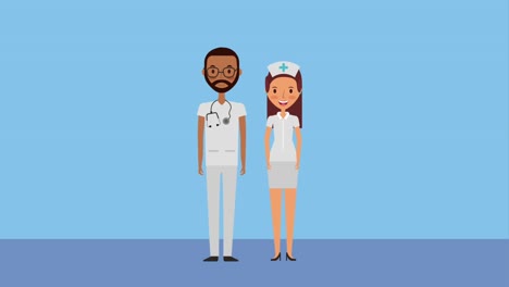 bearded male and female nurse in uniform staff