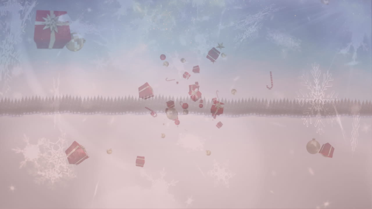 크리스마스 선물,  ⁇ , 캔디가 겨울 풍경에 떨어지는 눈송이
