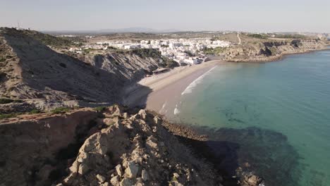 Panoramic-aerial-view-old-fishing-village-of-Burgau,-Algarve,-Portugal