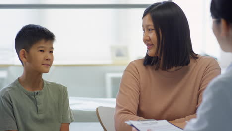 asian boy visiting doctor with mother