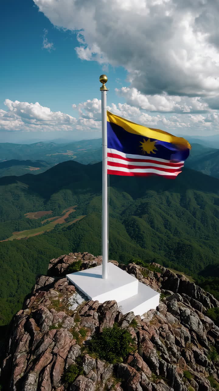 Bandiera della Malesia sulla vetta della montagna