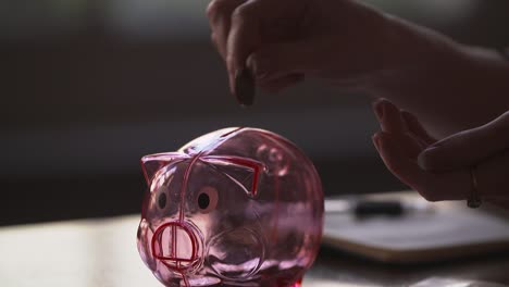 women dropping coins into piggy bank