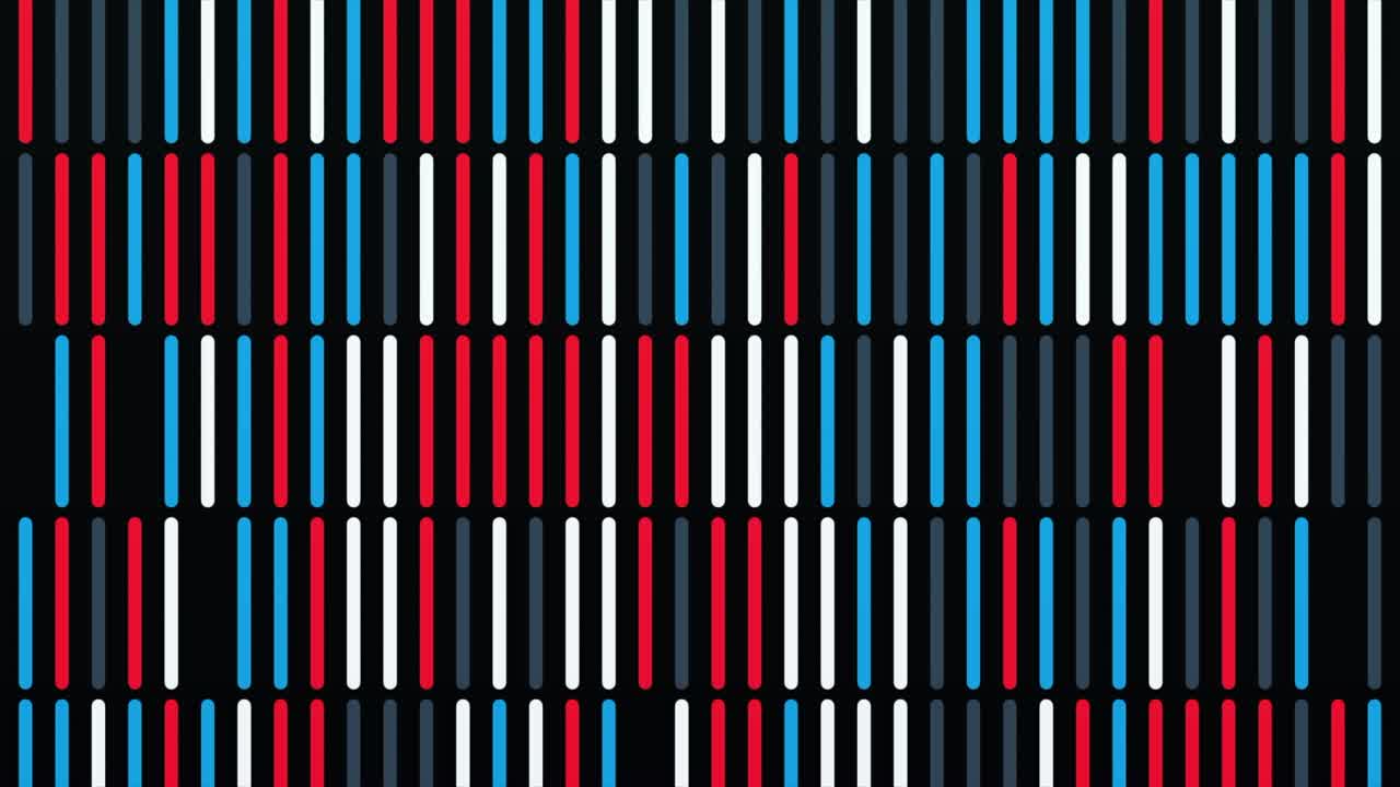 movimiento multicolor de abstracto del mismo tamaño líneas paralelas estrechas que vuelan hacia arriba en fondo negro, bucle sin costuras. animación. filas de segmentos rectos que se mueven hacia arriba