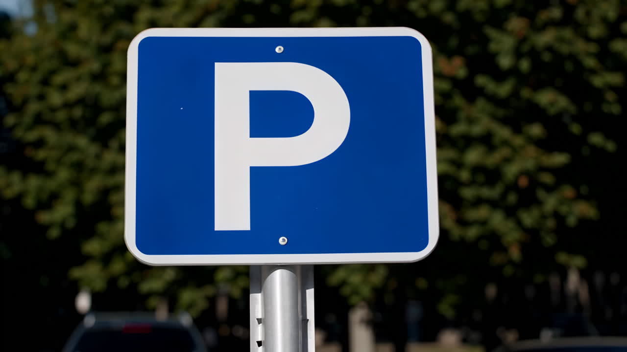 A blue parking sign with a white 'P' symbol