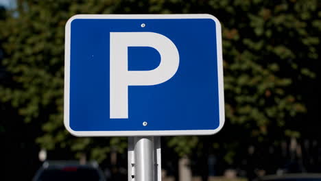 a blue parking sign with a white 'p' symbol