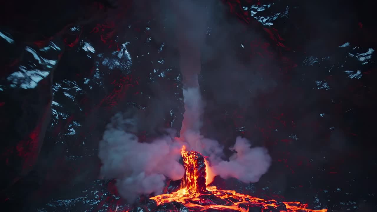 Volcanic Lava Flow with Smoke