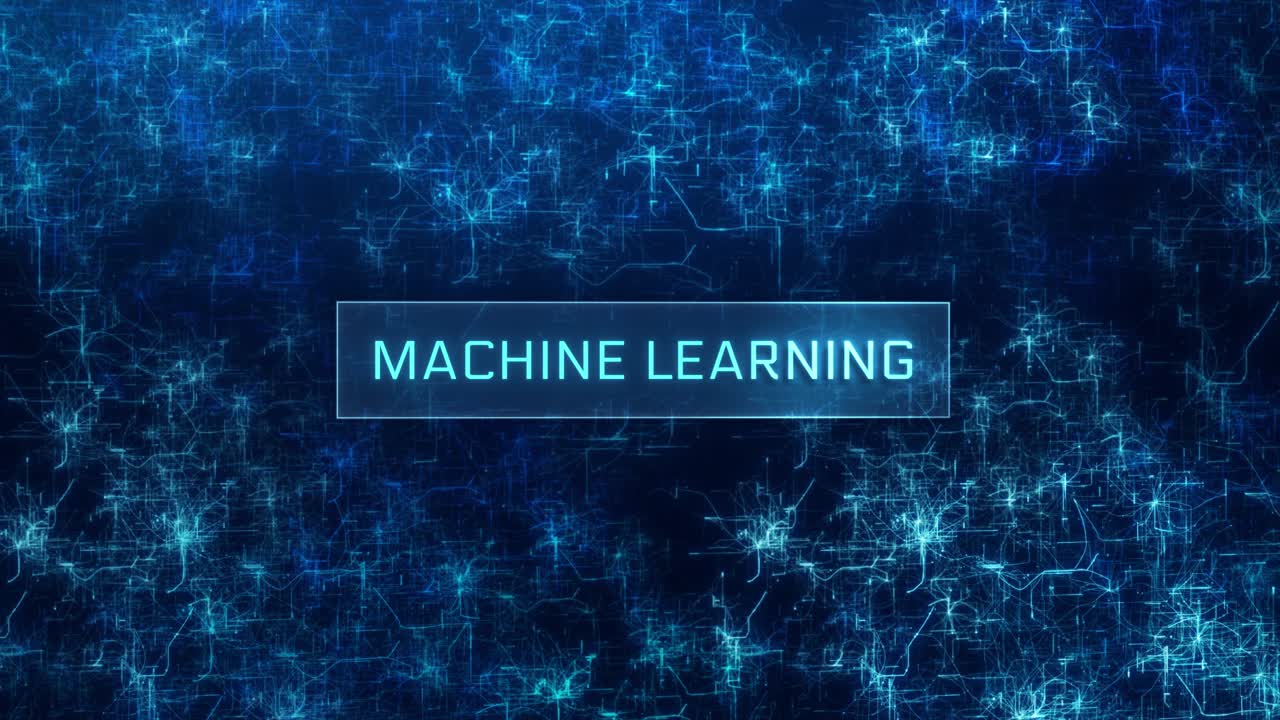 Machine Learning concept over glitch neural network background. Concept of Machine Learning over abstract computer networks