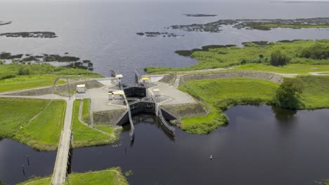 Aerial-view-of-locks-at-Lake-Okeechobee-in-Florida