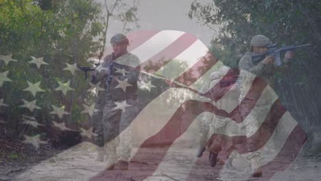 Animation-of-flag-of-usa-over-diverse-soldiers