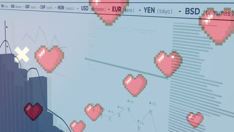 animación del procesamiento de datos sobre los iconos de corazón
