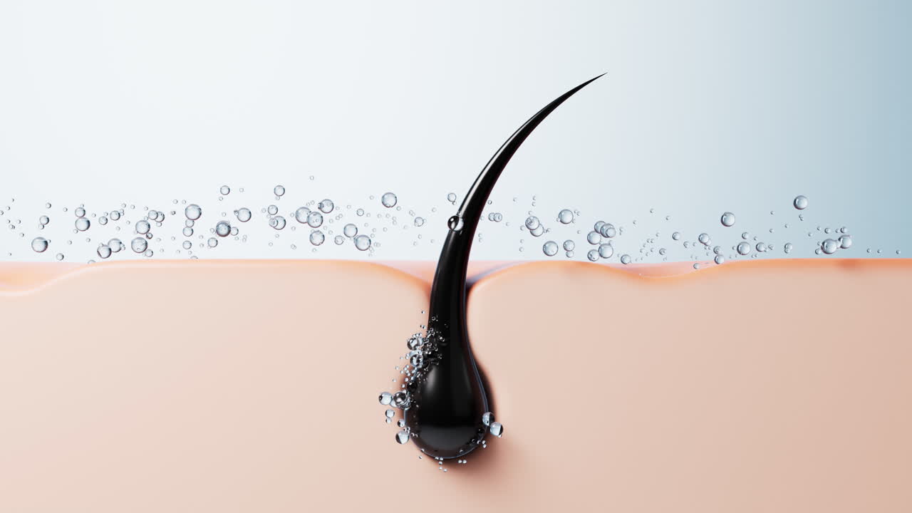 Skin with hair in pores, hair treatment concept, 3d rendering.