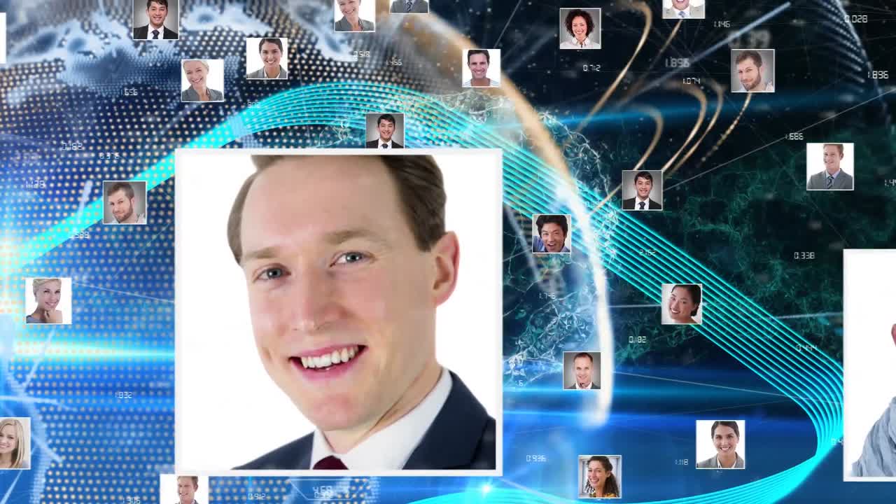 연결 네트워크와 사람 사진과 함께 지구의 애니메이션