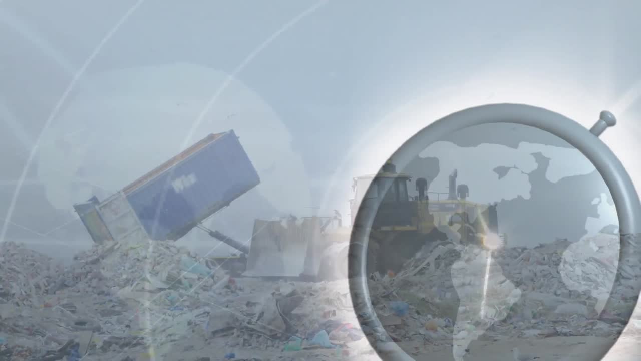 폐기물 처분장에서 차량 위에서 빠르게 움직이는 시계의 애니메이션