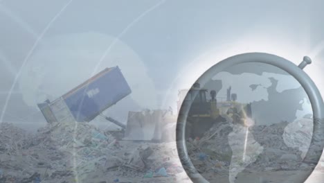 Animation of clock moving fast over vehicles in waste disposal site