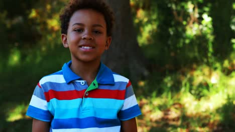 retrato de un niño de pie con los brazos cruzados en el parque