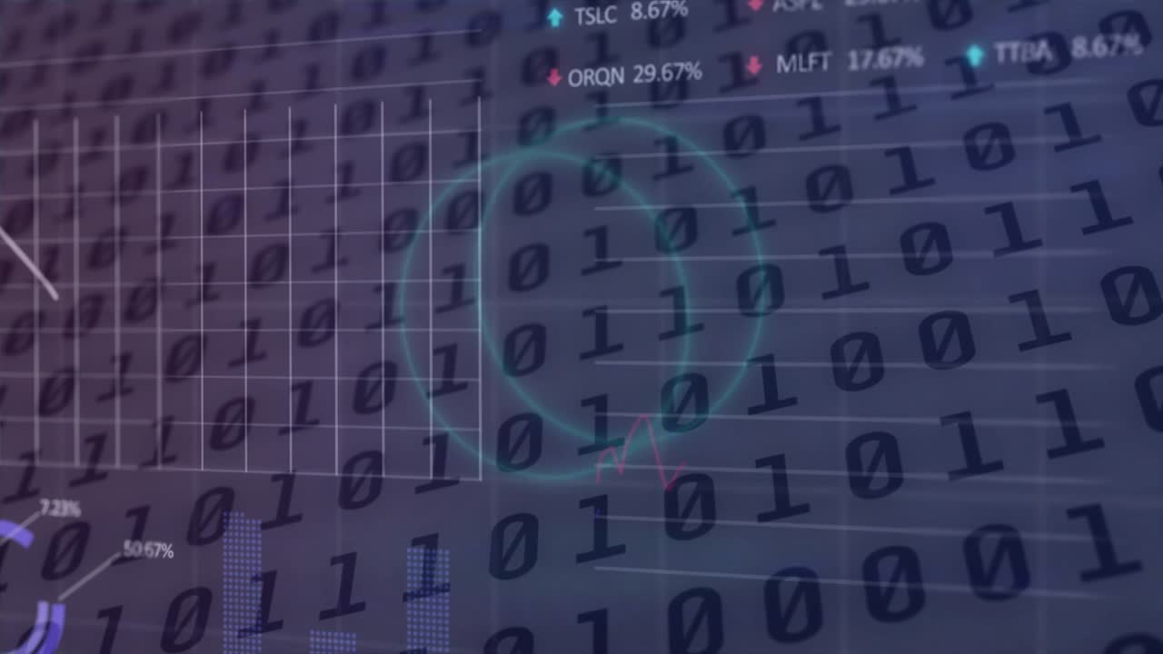 Animation of financial data processing over binary coding
