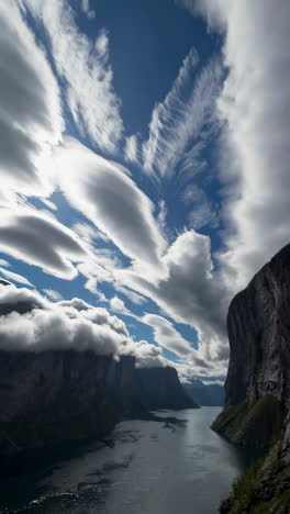dramatic fjord landscape with clouds