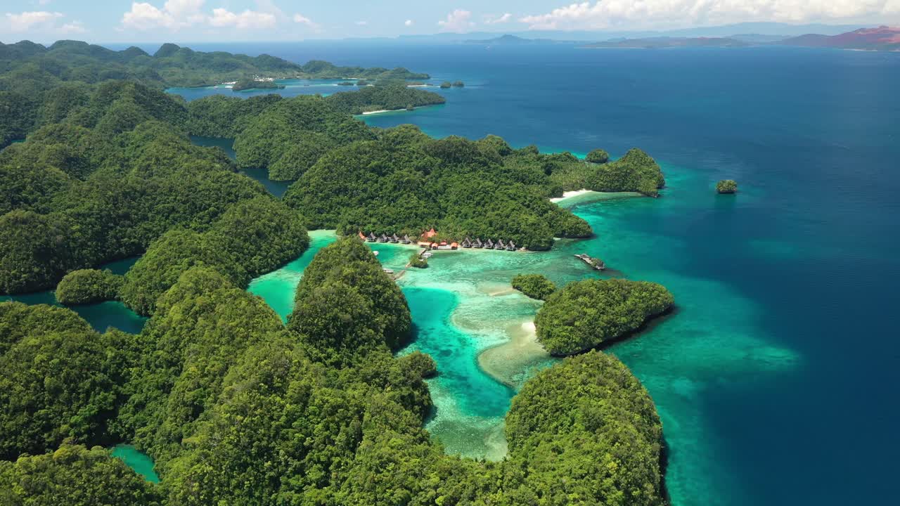 Breathtaking Nature of Philippines, Aerial View of Siargao Island Exotic Lagoon Turquoise Sea and Green Rainforest on Coastline