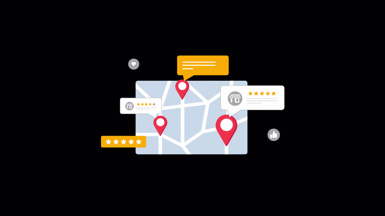 Mappa animata con segnaposto di posizione e recensioni dei clienti