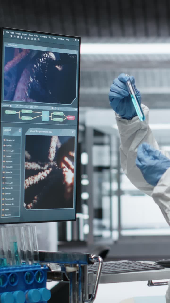 Vertical Video Doctor in quarantine performing clinical study on an infectious patient