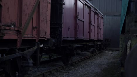 stationary train cargo carriages on the track wide shot