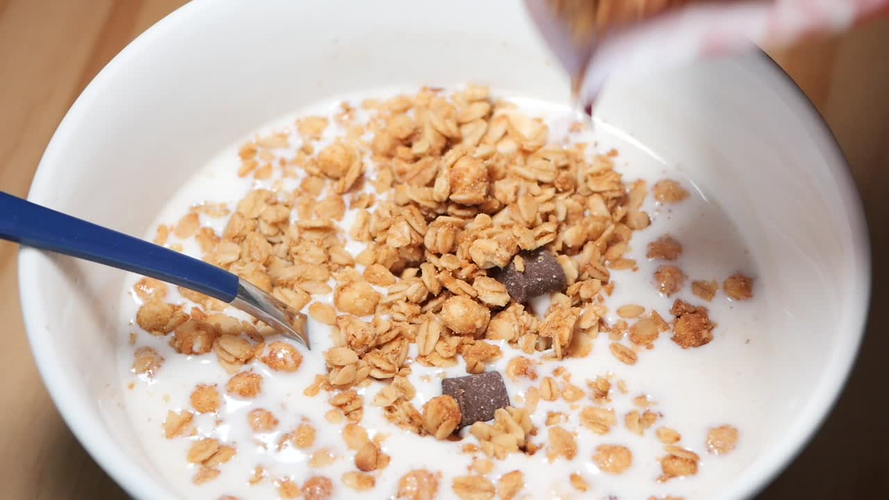 Granola with milk and chocolate