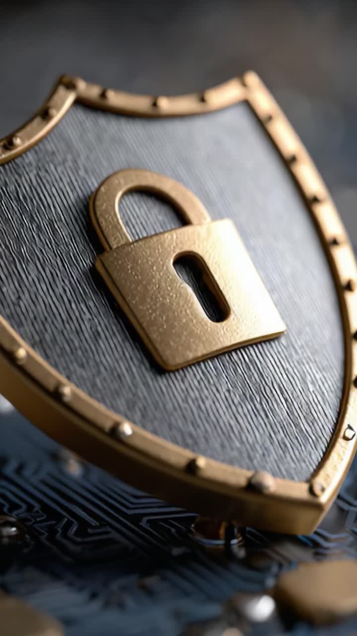 A Close-Up of a Security Shield with a Lock: Symbolizing Protection and Safety in Digital Environments and Cybersecurity Concepts