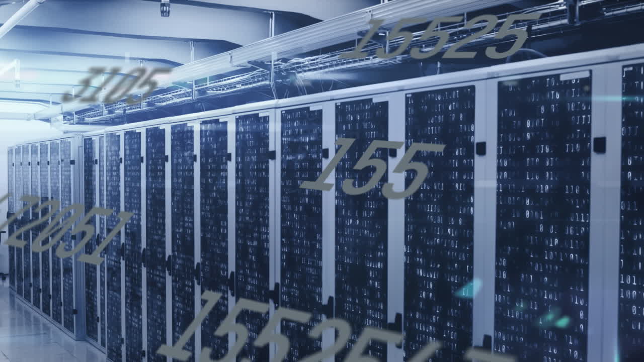 Animation of numbers and data processing over computer servers