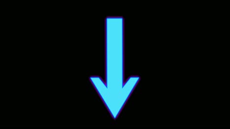 animación de símbolo de signo de flecha de neón sobre fondo negro, flecha de gráficos de movimiento apuntando hacia abajo elementos de video de imagen animada de 4k