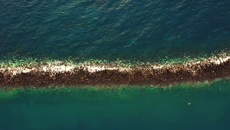 toma aérea de arriba hacia abajo, impresionante paisaje marino con agua turquesa en tenerife