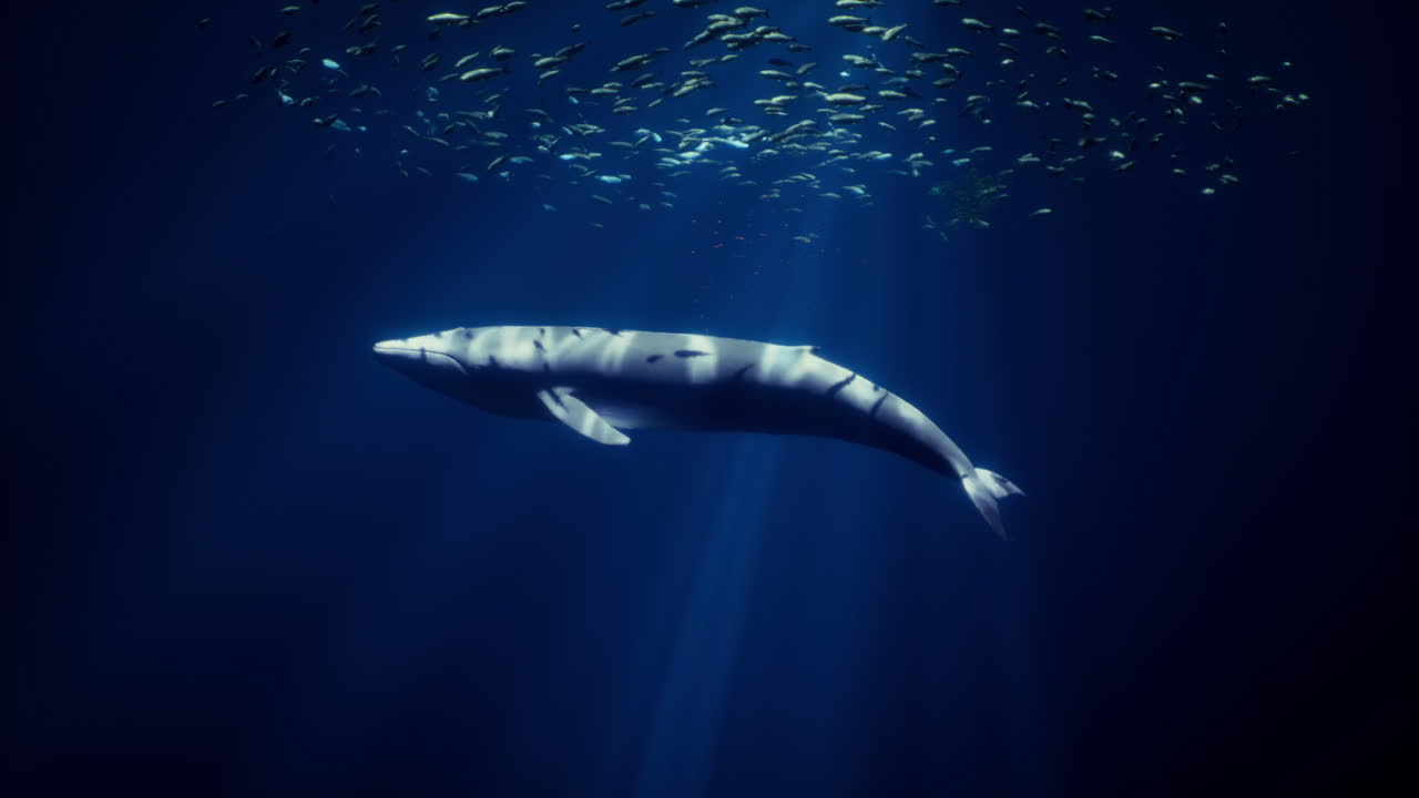Majestic whale swimming gracefully in deep ocean waters under sunlit surface