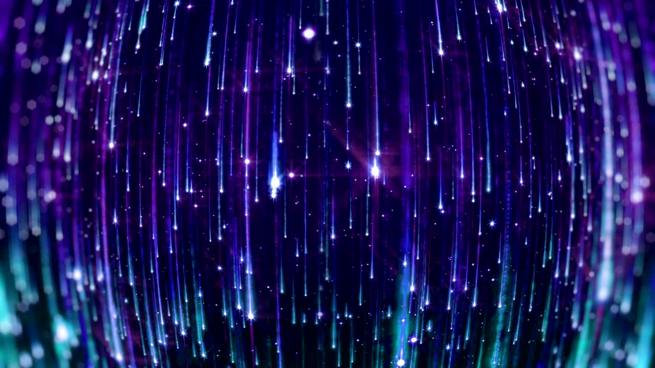 밝은 입자가 떨어지고, 반이고 반이는 별자리와 함께 어두운 배경에 별이 떨어집니다.