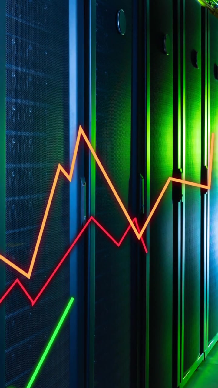 Animazione di grafici in crescita su sistemi di server dati in sala server