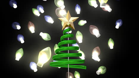 estrella del árbol de navidad y luces cayendo