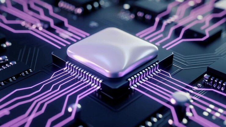 Data Flowing Through a Central Processing Unit on a Circuit Board