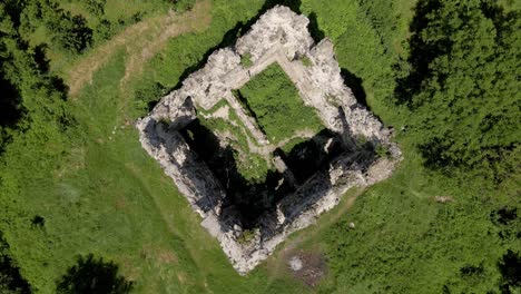 ancient ruins of wartimes fortress in ukraine - aerial overhead view