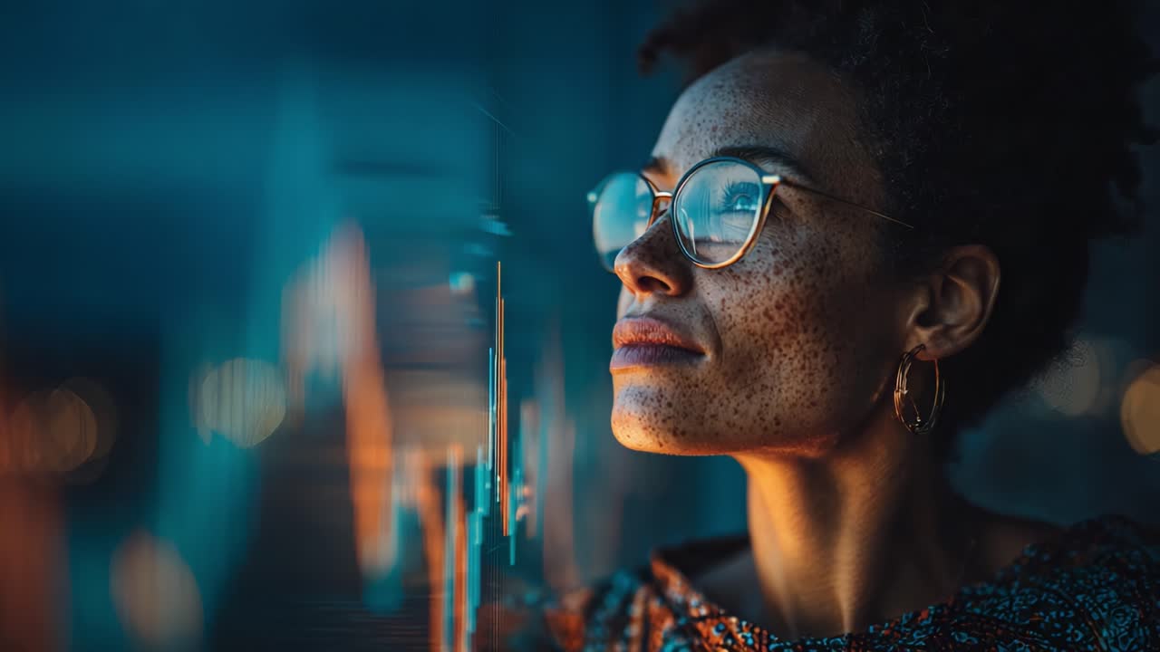 A Thoughtful Individual Gazes Intently, Capturing a Moment of Reflection Amidst Blurred Lights, Suggesting Contemplation and Inner Peace in an Urban Setting