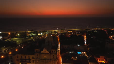 aerial view over the iglesia de san pedro claver dusk in centro, cartagena, colombia