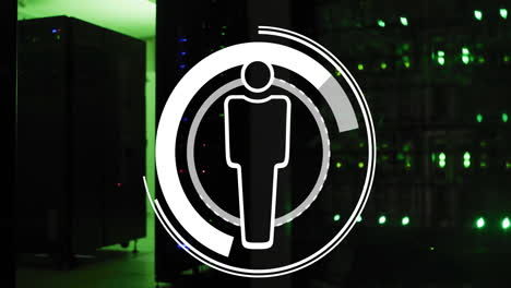 human figure icon animation over server room with green lights