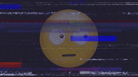 Animación-Digital-Del-Efecto-Estático-De-La-Televisión-Sobre-Emoji-De-Cara-Confusa-Sobre-Fondo-Negro.