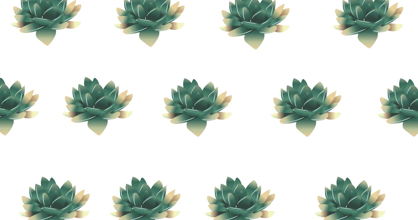 Composition of rows of green flowers moving on white background