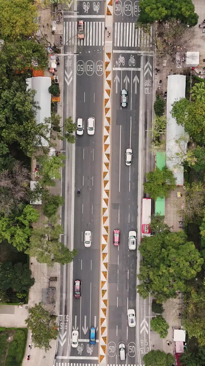 Vertical drone video of Reforma Avenue, CDMX