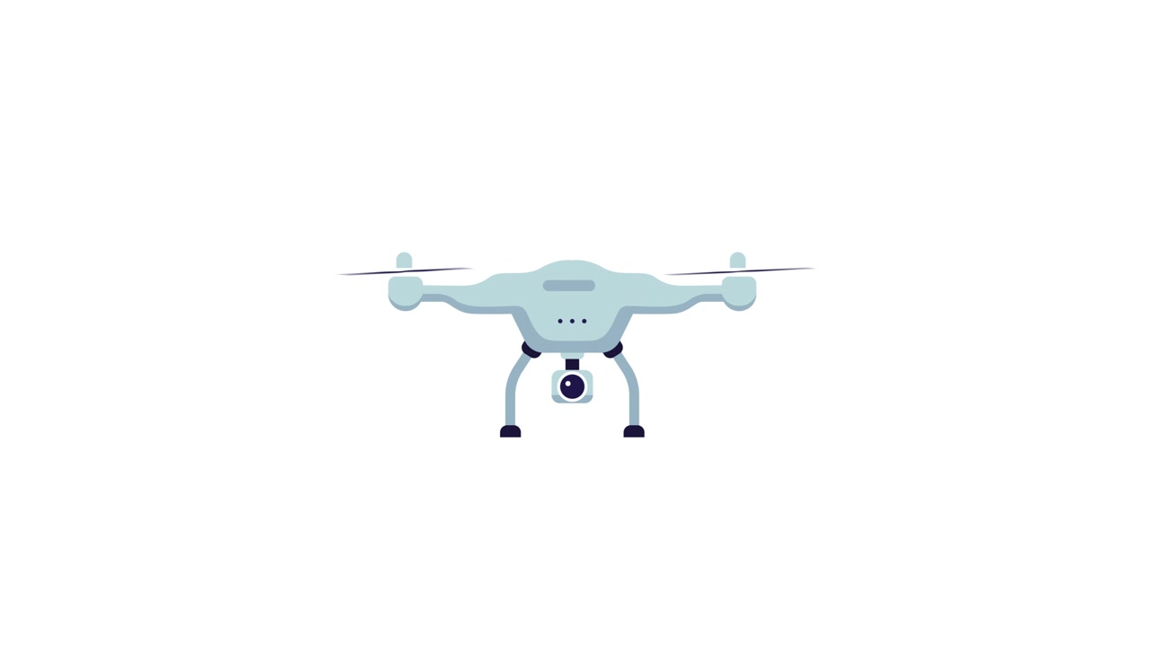 Animated Drone with Camera Flying and Hovering on White Background