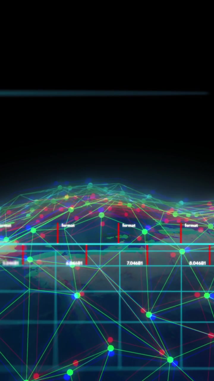 Animazione di elaborazione di dati finanziari su globo su sfondo nero